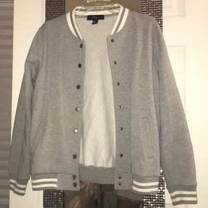 Women's Gray Varsity-striped Bomber Jacket